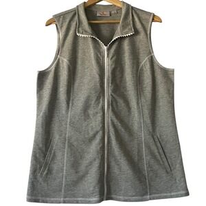 Quacker Factory Womens Vest Full Zip Sleeveless Pockets Sparkle Gray Size Large